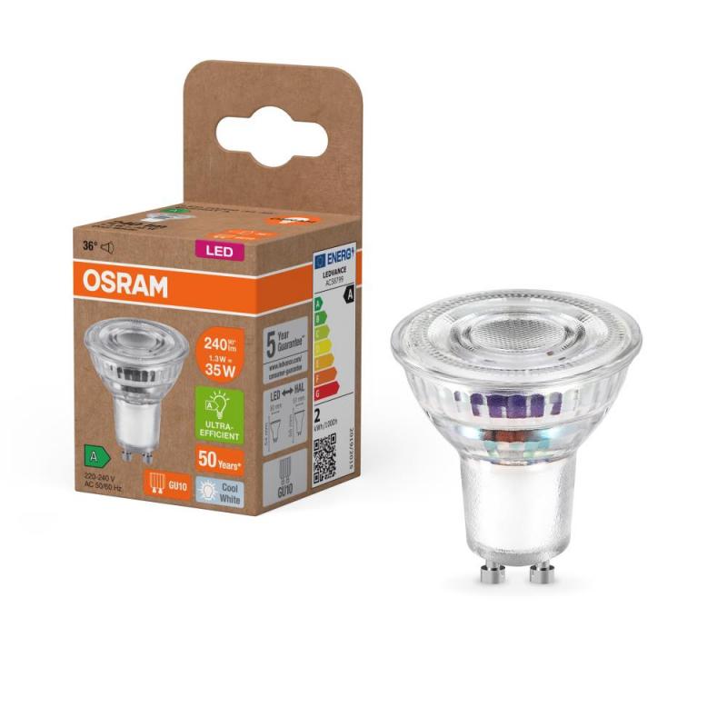 Osram GU10 PAR16 LED Strahler STAR besonders effizient 36° 1,3W wie 35W 4000K neutralweißes Licht - Sehr gute Energieeffizienz